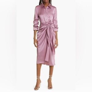 Cinq a Sept Jacey Tie Waist Silk Shirtdress Warm mauve